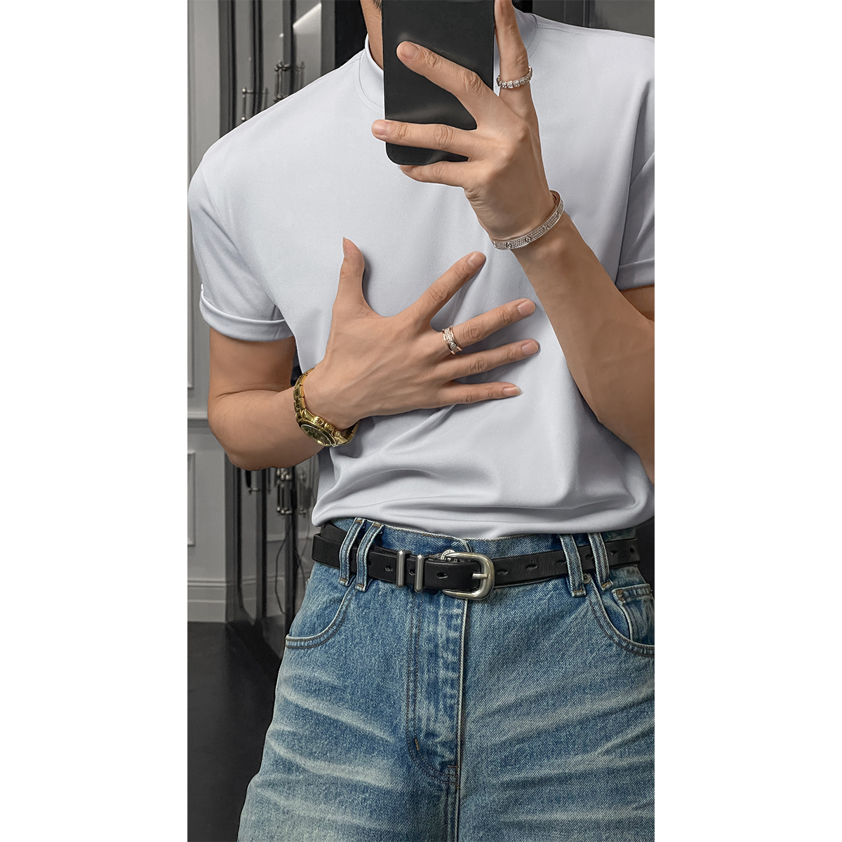 Loose Fit Half-High Neck Short Sleeve T-Shirt - Breathable American Sports Style, Trendy Summer Fashion for Versatile Looks Loose Fit Half-High Neck Short Sleeve T-Shirt - Breathable American Sports Style, Trendy Summer Fashion for Versatile Looks