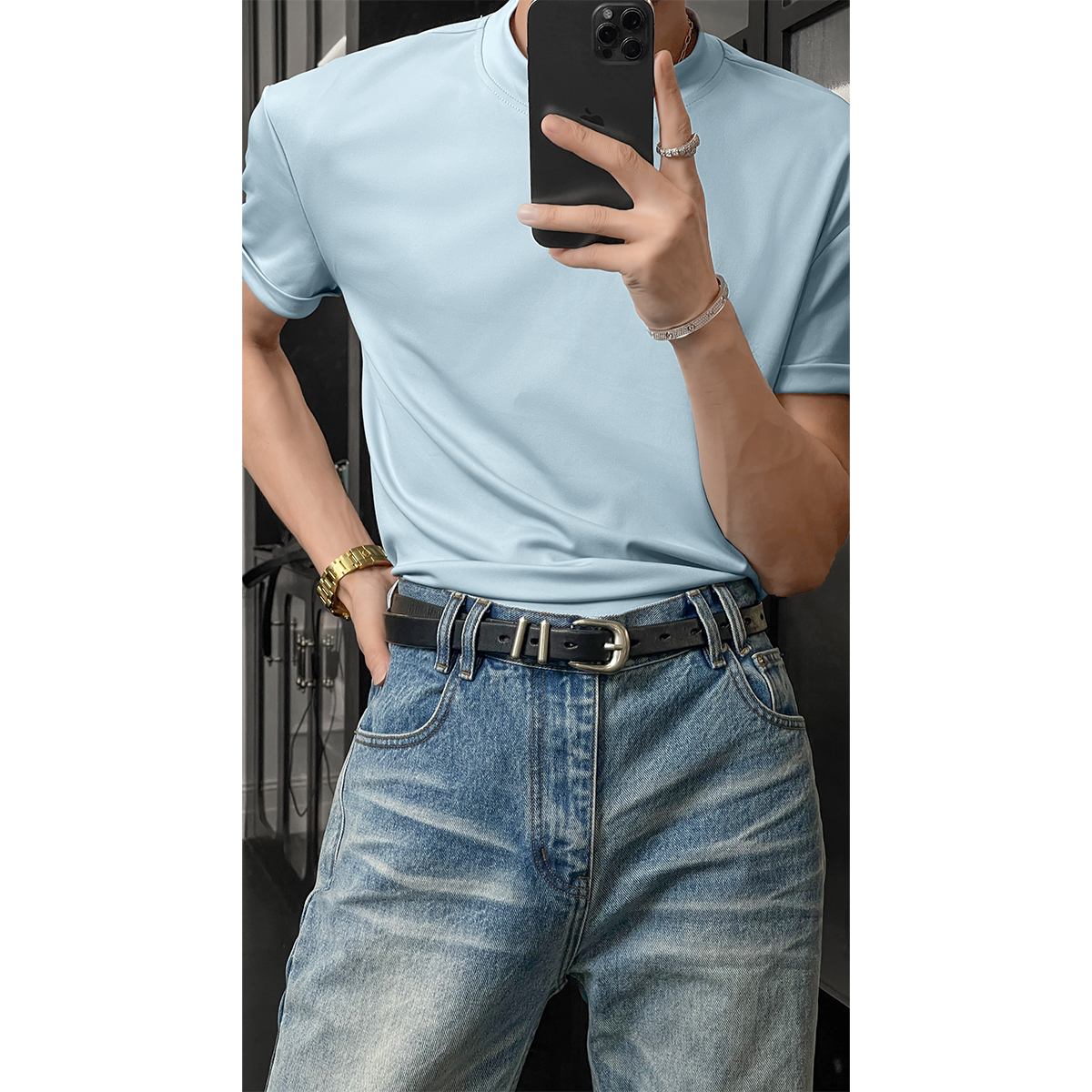 Loose Fit Half-High Neck Short Sleeve T-Shirt - Breathable American Sports Style, Trendy Summer Fashion for Versatile Looks Loose Fit Half-High Neck Short Sleeve T-Shirt - Breathable American Sports Style, Trendy Summer Fashion for Versatile Looks