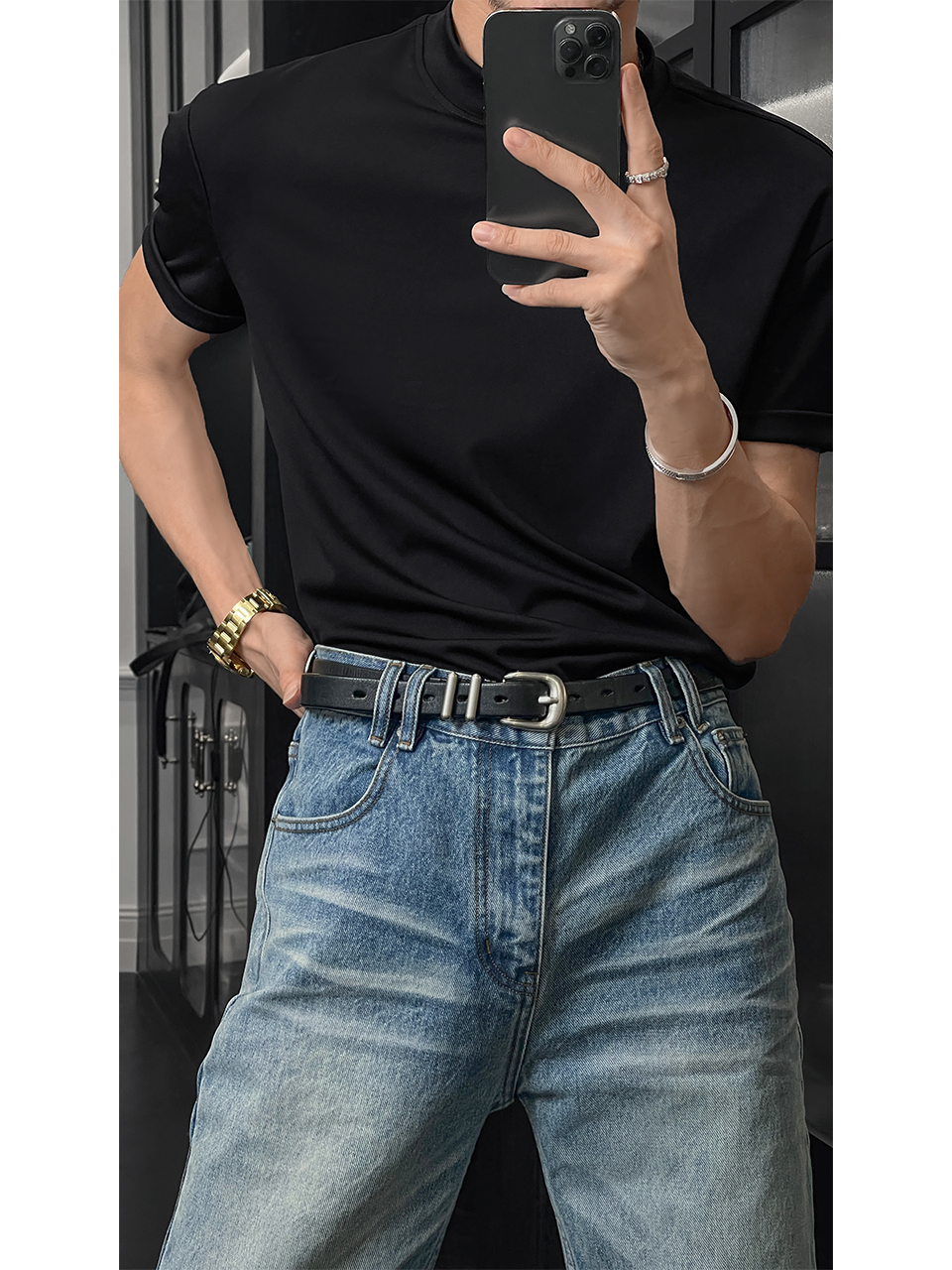 Loose Fit Half-High Neck Short Sleeve T-Shirt - Breathable American Sports Style, Trendy Summer Fashion for Versatile Looks