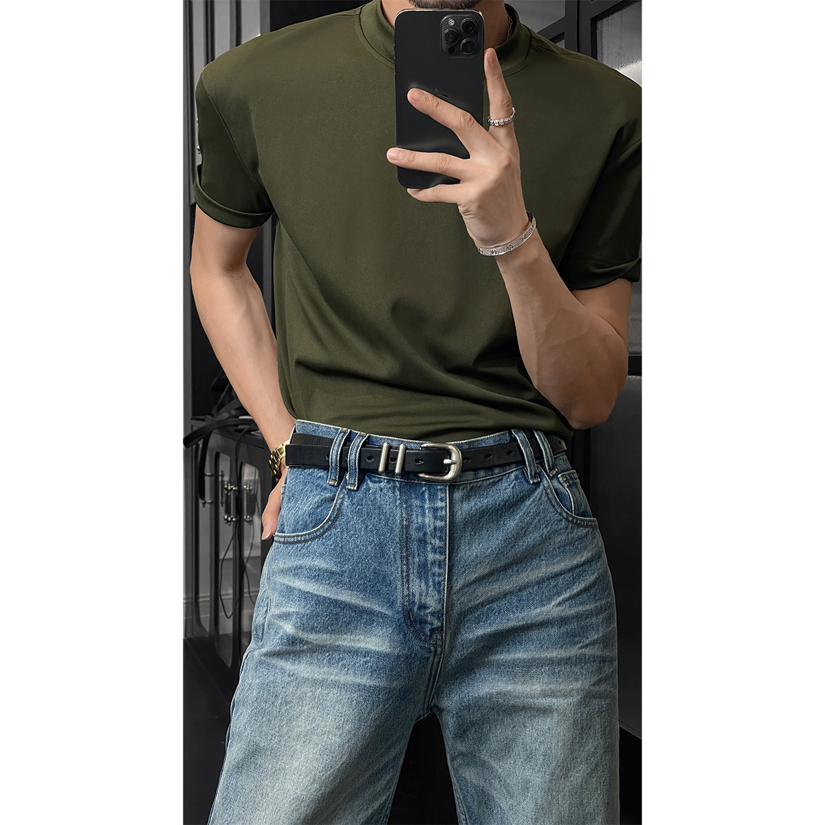 Loose Fit Half-High Neck Short Sleeve T-Shirt - Breathable American Sports Style, Trendy Summer Fashion for Versatile Looks Loose Fit Half-High Neck Short Sleeve T-Shirt - Breathable American Sports Style, Trendy Summer Fashion for Versatile Looks