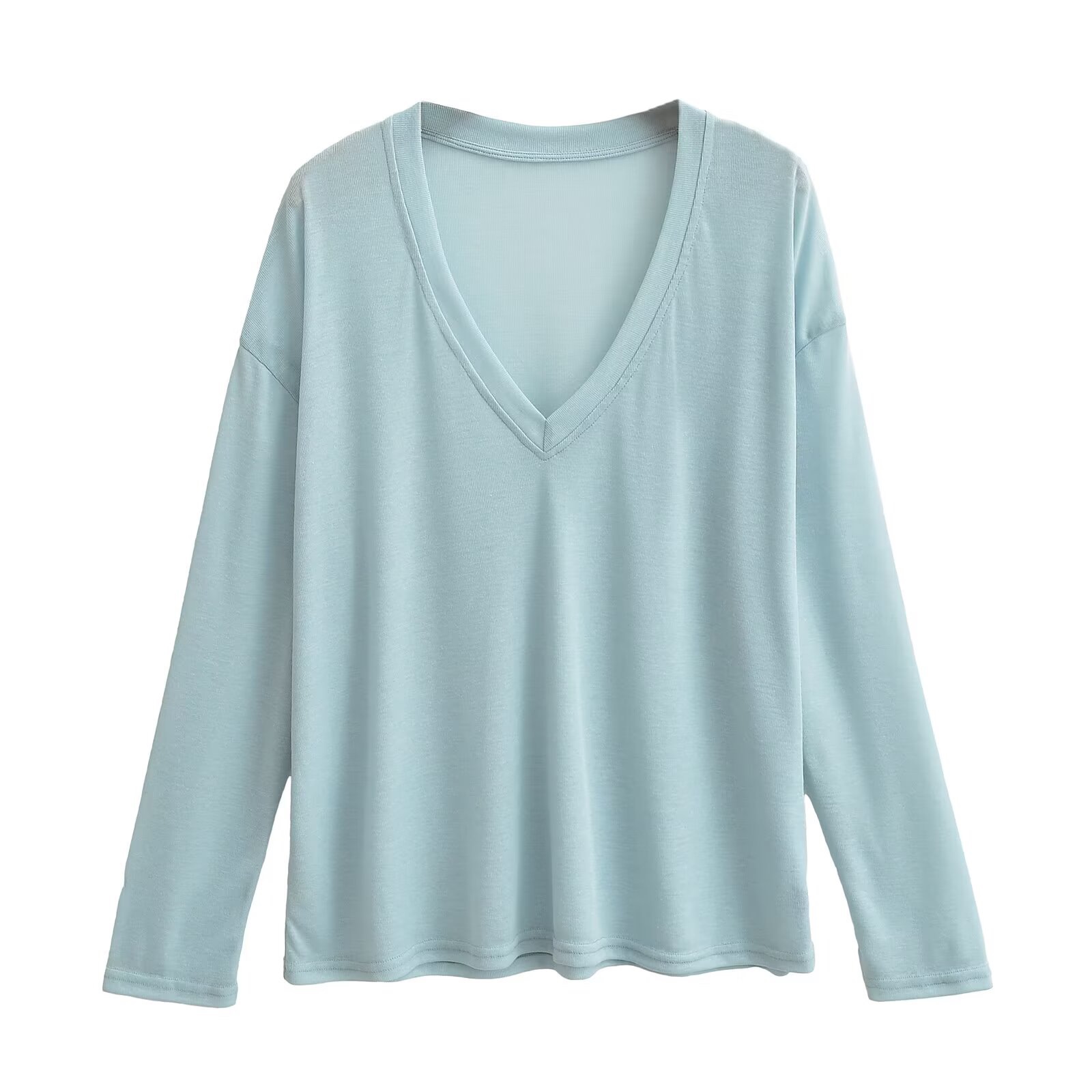 Loose-Fitting Slimming Long Sleeve Deep V-Neck T-Shirt for Women - Lightweight Sun Protection Cover-Up Top in Lazy Style Loose-Fitting Slimming Long Sleeve Deep V-Neck T-Shirt for Women - Lightweight Sun Protection Cover-Up Top in Lazy Style