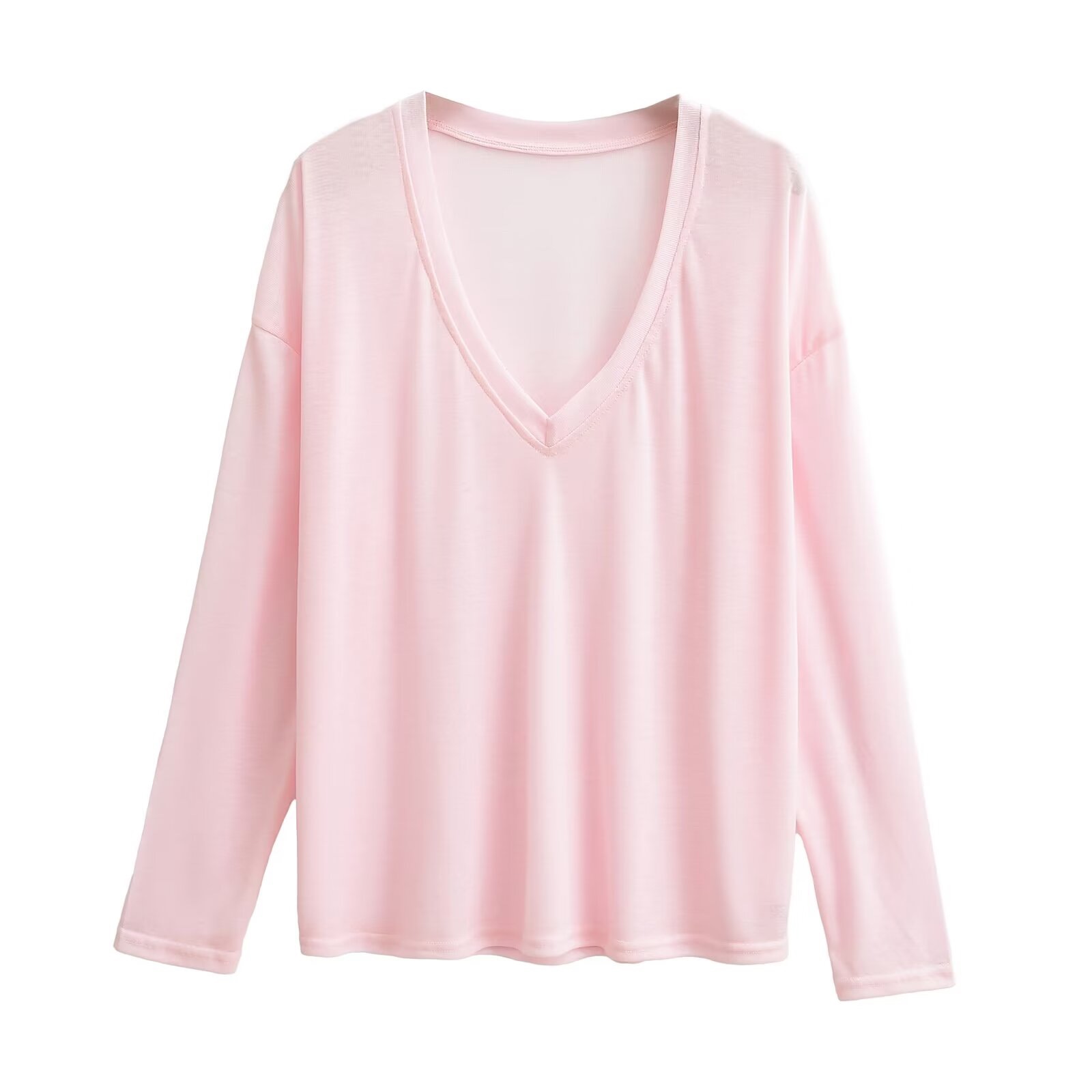 Loose-Fitting Slimming Long Sleeve Deep V-Neck T-Shirt for Women - Lightweight Sun Protection Cover-Up Top in Lazy Style Loose-Fitting Slimming Long Sleeve Deep V-Neck T-Shirt for Women - Lightweight Sun Protection Cover-Up Top in Lazy Style