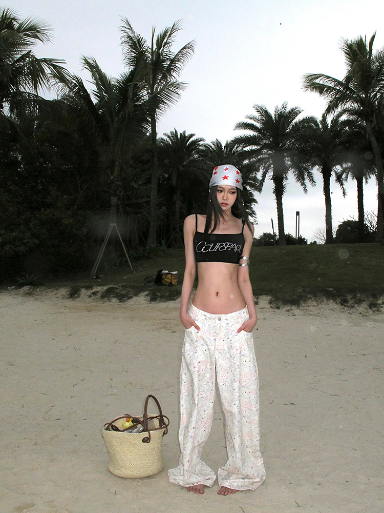 Loose-Fitting Wide-Leg Casual Pants for Women - American-Style Street Graffiti Design - Summer Fashion Loose-Fitting Wide-Leg Casual Pants for Women - American-Style Street Graffiti Design - Summer Fashion