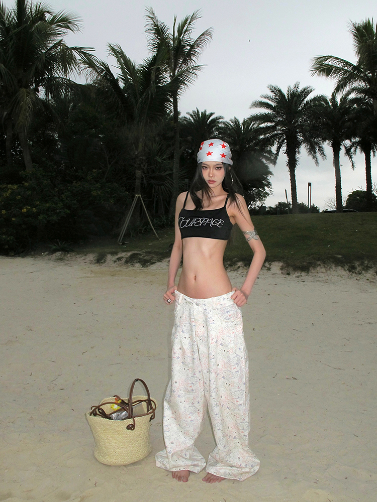 Loose-Fitting Wide-Leg Casual Pants for Women - American-Style Street Graffiti Design - Summer Fashion Loose-Fitting Wide-Leg Casual Pants for Women - American-Style Street Graffiti Design - Summer Fashion