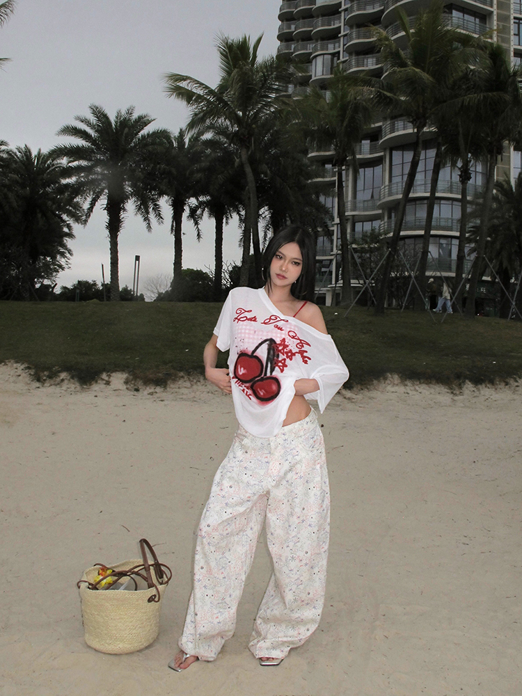 Loose-Fitting Wide-Leg Casual Pants for Women - American-Style Street Graffiti Design - Summer Fashion Loose-Fitting Wide-Leg Casual Pants for Women - American-Style Street Graffiti Design - Summer Fashion