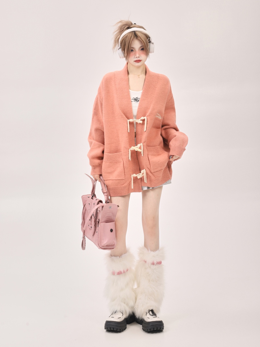 Loose Green Knitted Cardigan Coat for Women - Milk-Style Lazy Wind Design, Autumn Winter 2025 Fashion