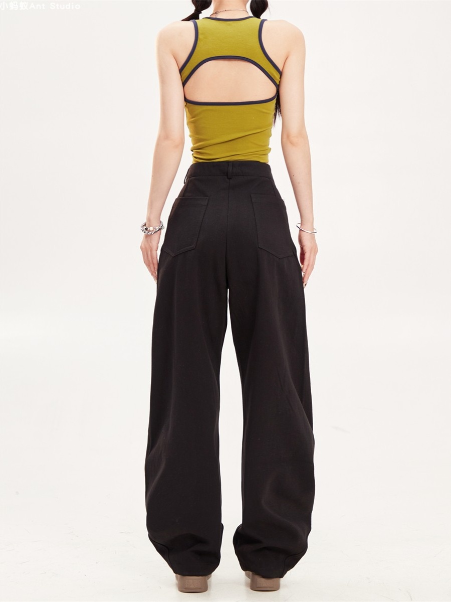 Loose High-Waisted Pleated Wide-Leg Work Pants for Women - Relaxed Casual Slimming White Trousers, 90s Inspired Fashion Loose High-Waisted Pleated Wide-Leg Work Pants for Women - Relaxed Casual Slimming White Trousers, 90s Inspired Fashion