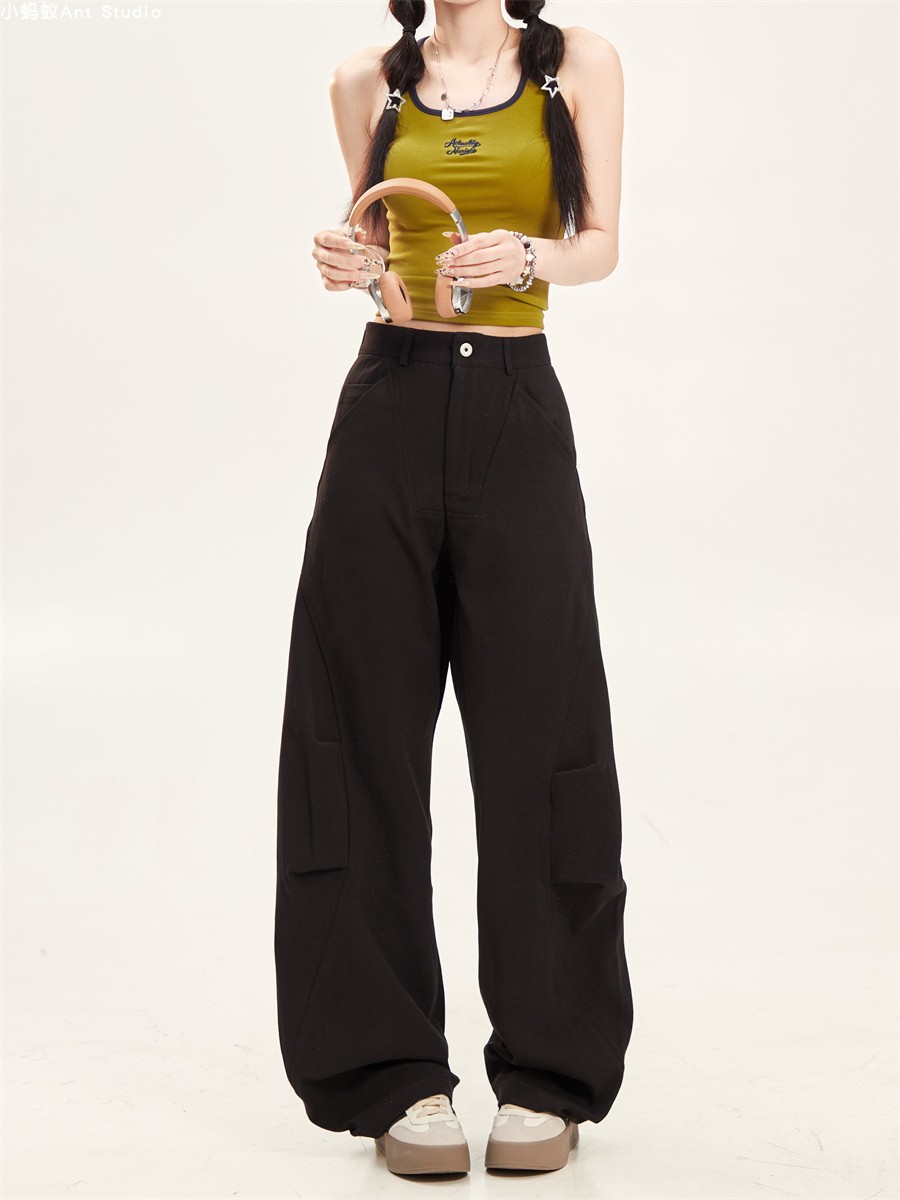 Loose High-Waisted Pleated Wide-Leg Work Pants for Women - Relaxed Casual Slimming White Trousers, 90s Inspired Fashion Loose High-Waisted Pleated Wide-Leg Work Pants for Women - Relaxed Casual Slimming White Trousers, 90s Inspired Fashion