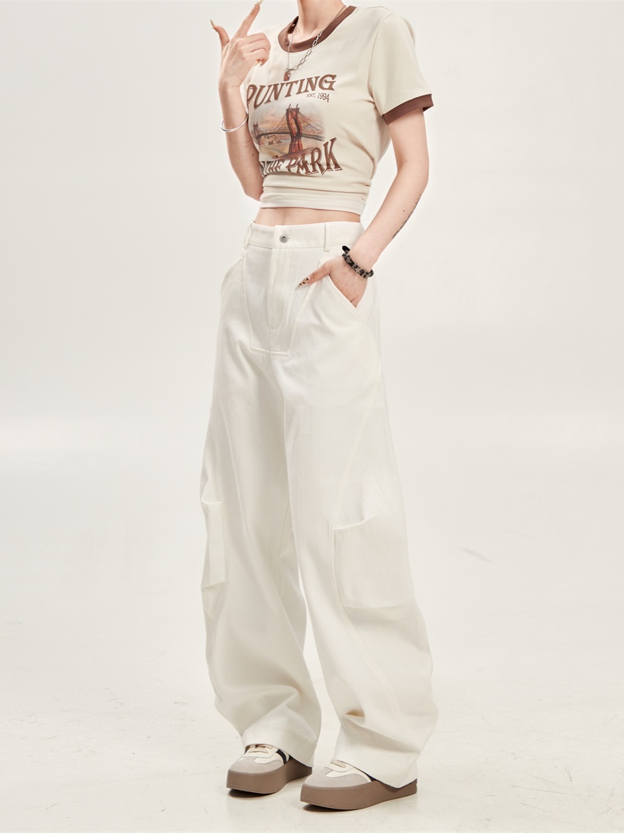 Loose High-Waisted Pleated Wide-Leg Work Pants for Women - Relaxed Casual Slimming White Trousers, 90s Inspired Fashion Loose High-Waisted Pleated Wide-Leg Work Pants for Women - Relaxed Casual Slimming White Trousers, 90s Inspired Fashion