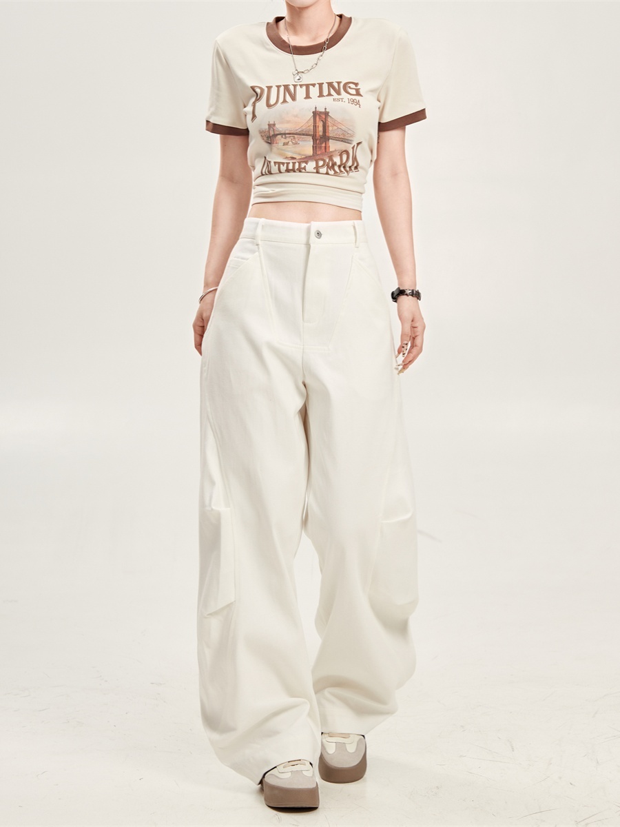 Loose High-Waisted Pleated Wide-Leg Work Pants for Women - Relaxed Casual Slimming White Trousers, 90s Inspired Fashion Loose High-Waisted Pleated Wide-Leg Work Pants for Women - Relaxed Casual Slimming White Trousers, 90s Inspired Fashion