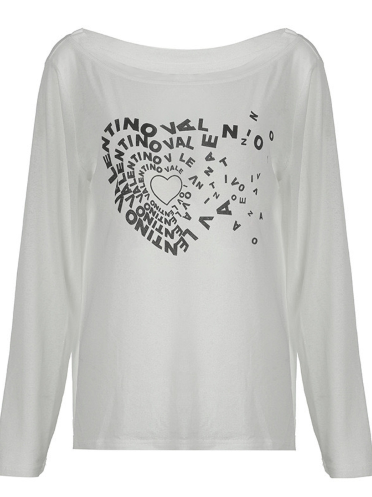 Loose Long-Sleeve T-Shirt for Women, Lazy Style with White Heart Print, Casual 90s-Inspired Fashion Top Loose Long-Sleeve T-Shirt for Women, Lazy Style with White Heart Print, Casual 90s-Inspired Fashion Top