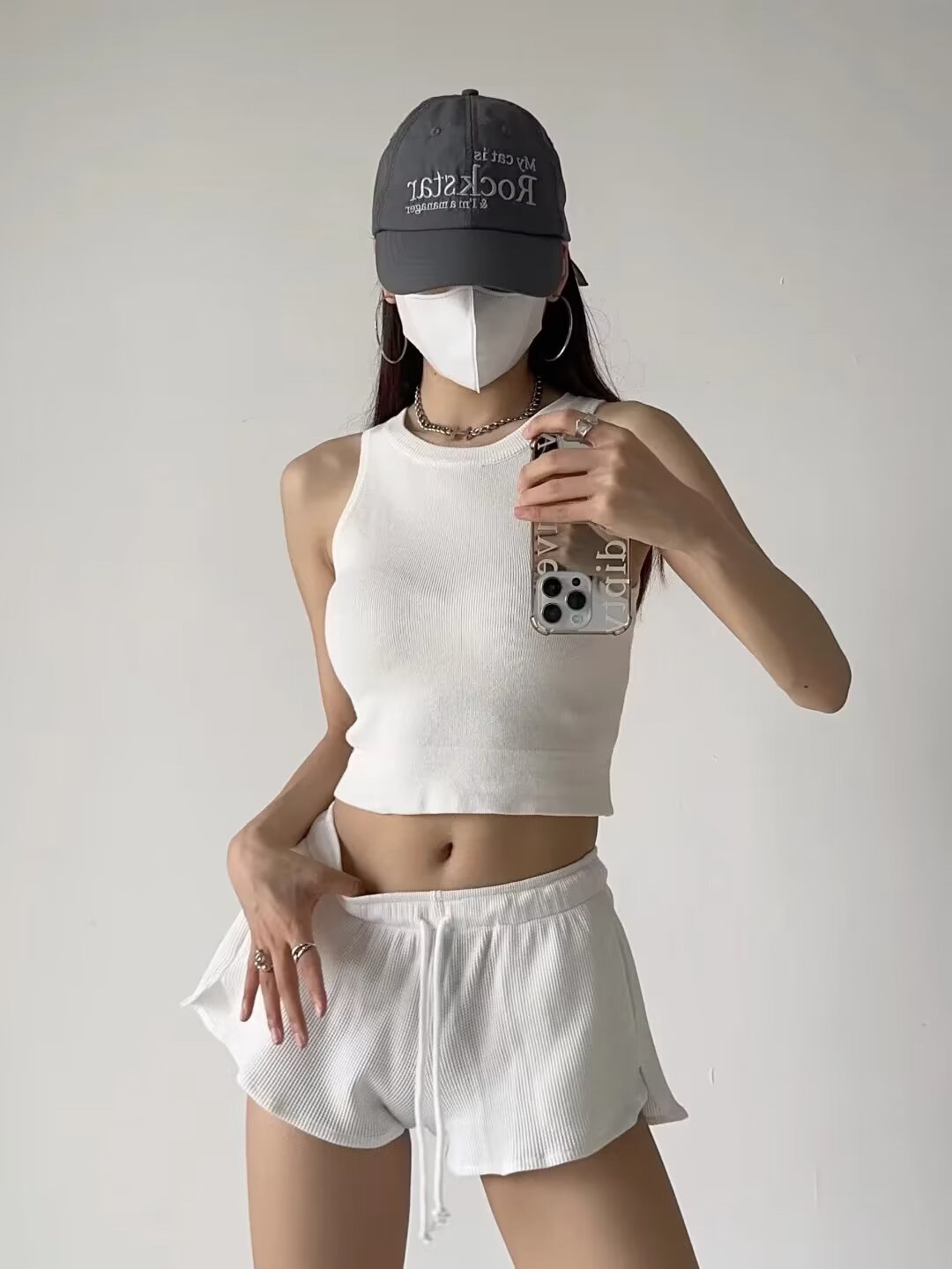 Loose Low-Waist Waffle Ribbed Sports Shorts with Elastic Split Lace-Up - Casual Jazz Street Dance Style Loose Low-Waist Waffle Ribbed Sports Shorts with Elastic Split Lace-Up - Casual Jazz Street Dance Style