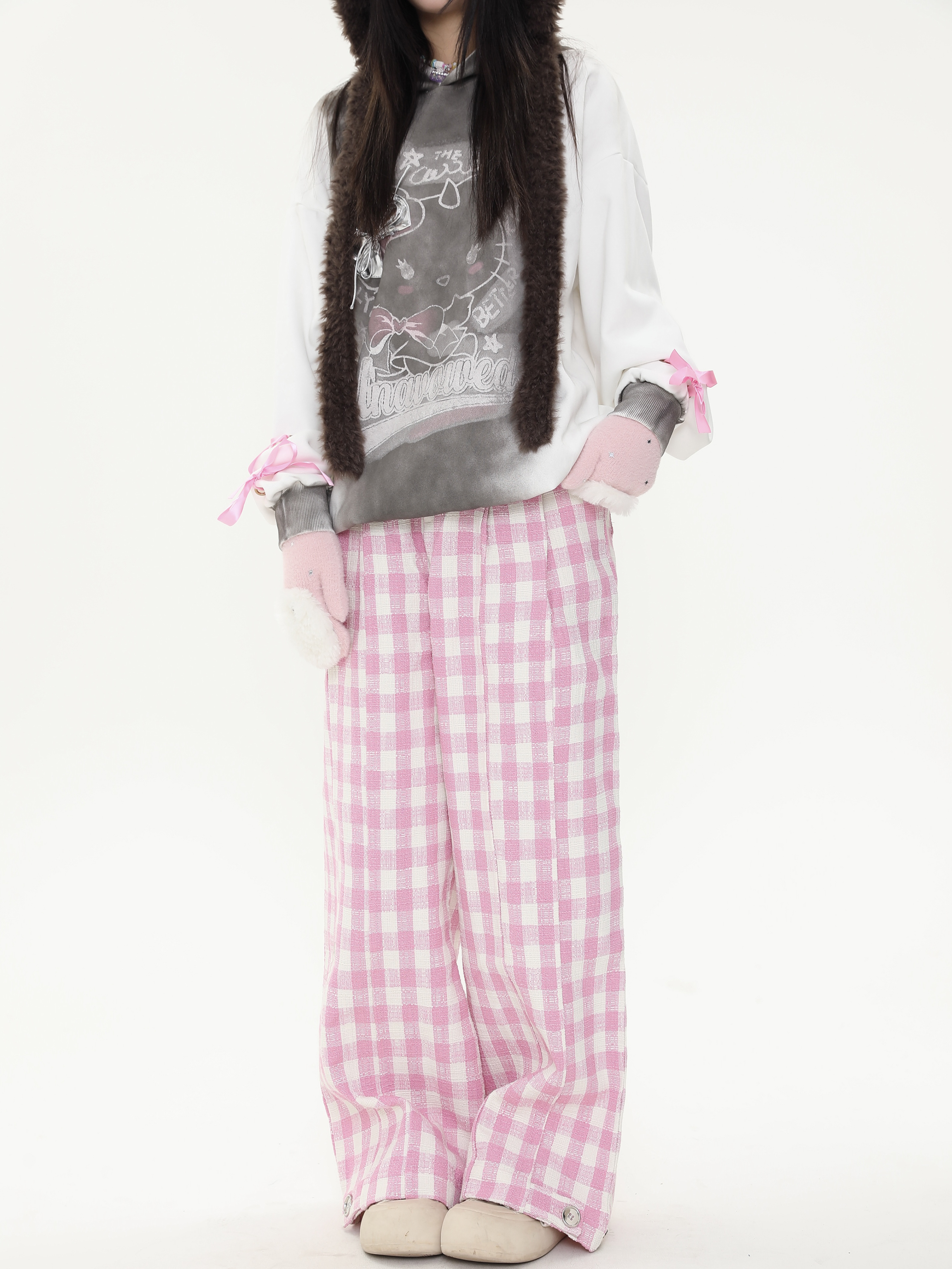 Loose Relaxed Checkered Wide-Leg Pants for Women - Casual Floor-Length Yamamoto Style for Spring and Autumn Fashion Loose Relaxed Checkered Wide-Leg Pants for Women - Casual Floor-Length Yamamoto Style for Spring and Autumn Fashion