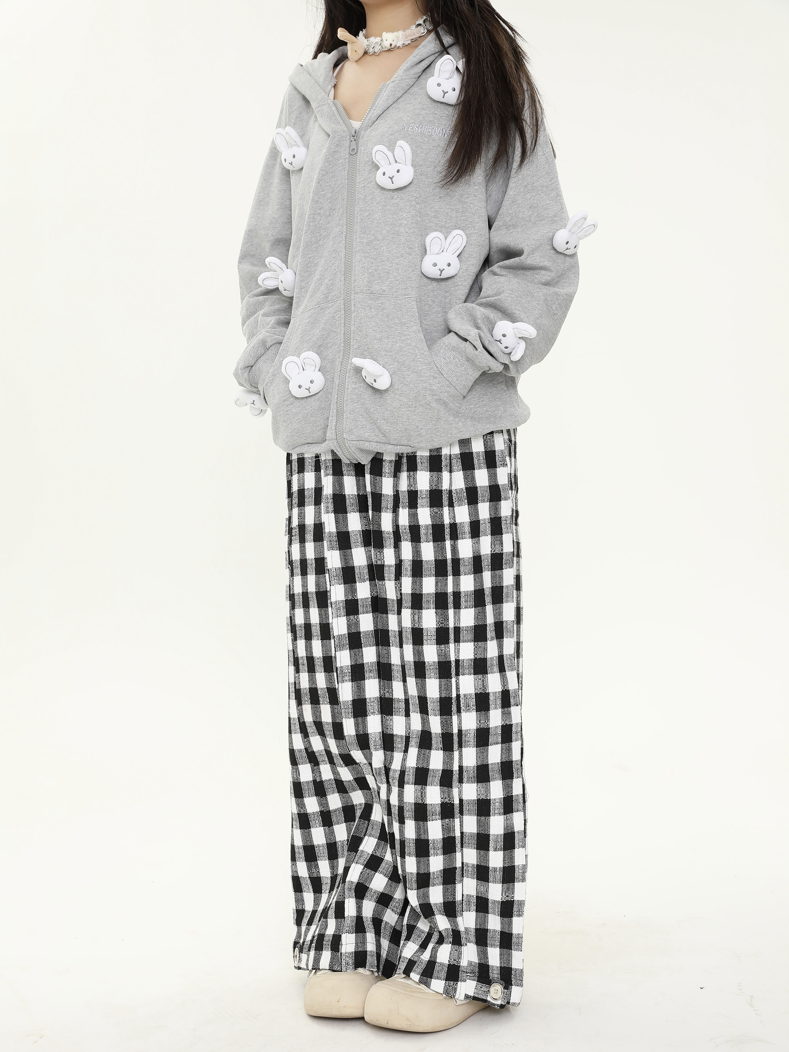 Loose Relaxed Checkered Wide-Leg Pants for Women - Casual Floor-Length Yamamoto Style for Spring and Autumn Fashion