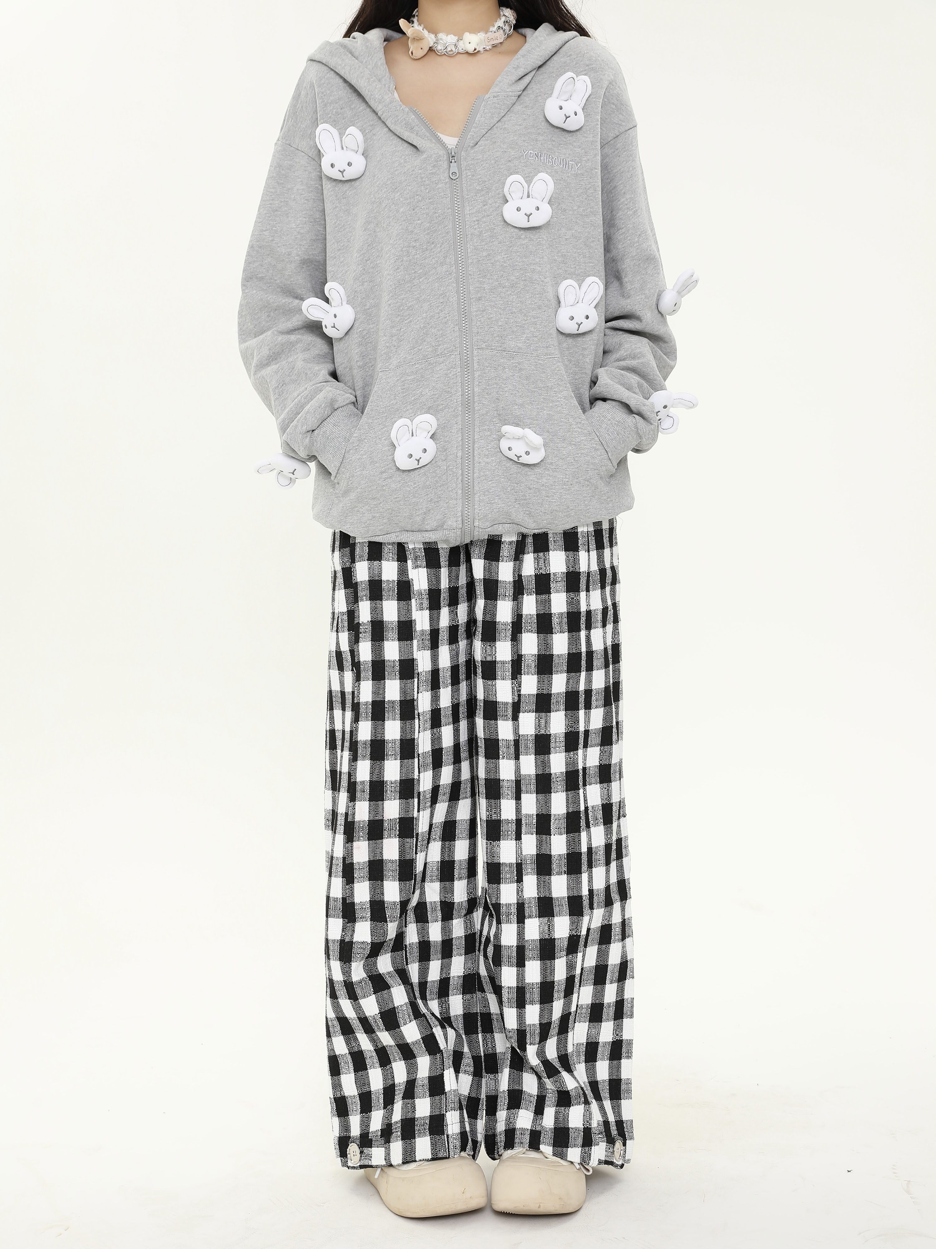 Loose Relaxed Checkered Wide-Leg Pants for Women - Casual Floor-Length Yamamoto Style for Spring and Autumn Fashion Loose Relaxed Checkered Wide-Leg Pants for Women - Casual Floor-Length Yamamoto Style for Spring and Autumn Fashion