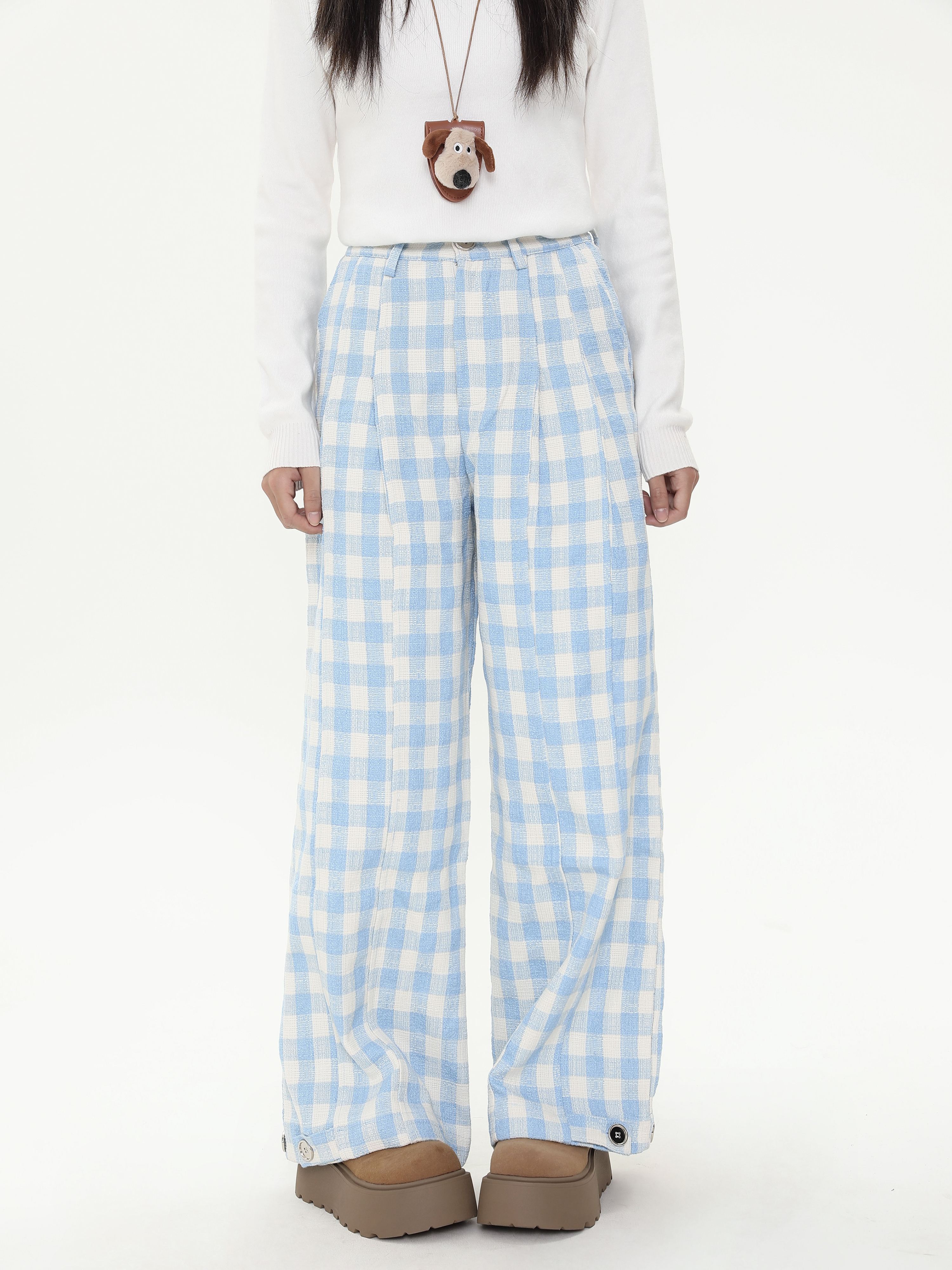 Loose Relaxed Checkered Wide-Leg Pants for Women - Casual Floor-Length Yamamoto Style for Spring and Autumn Fashion Loose Relaxed Checkered Wide-Leg Pants for Women - Casual Floor-Length Yamamoto Style for Spring and Autumn Fashion