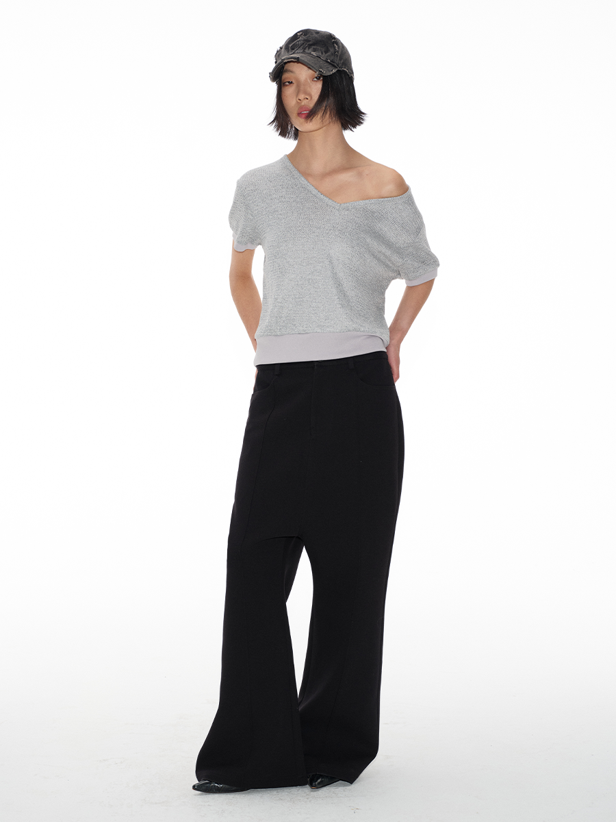 Low-Crotch Slightly Flared Trousers - Fine-Spun Fabric, Casual Chic Design, Trendy Y2K Style Suit Pants for Effortless Fashion Low-Crotch Slightly Flared Trousers - Fine-Spun Fabric, Casual Chic Design, Trendy Y2K Style Suit Pants for Effortless Fashion