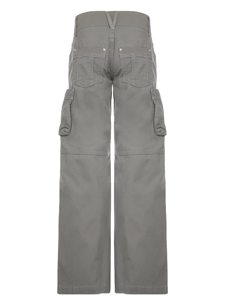 Low-Rise Pleated Cargo Pants for Women - Sexy Wide-Leg Gray Jeans in American Street Style Low-Rise Pleated Cargo Pants for Women - Sexy Wide-Leg Gray Jeans in American Street Style