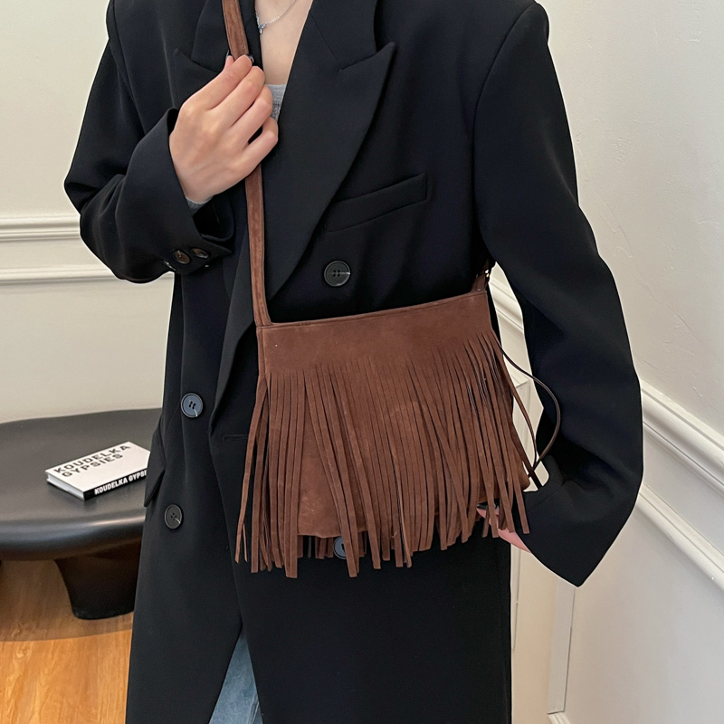 Matte Vintage Tassel Bag for Women - 2025 Korean Style Crossbody Bucket Bag, High-End Minimalist Shoulder Bag