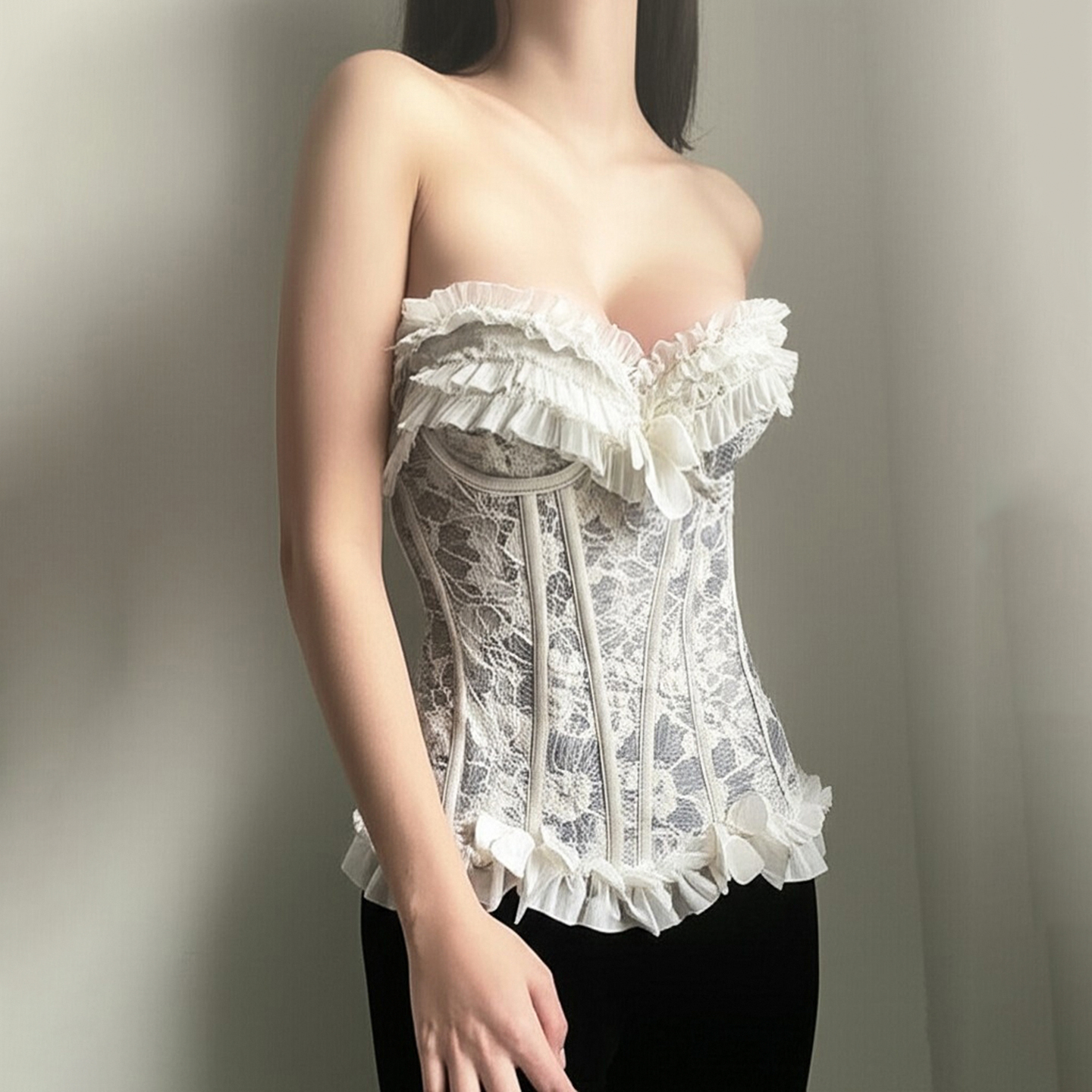 Medieval French Style Sexy Printed Strapless Top with Ruffles and Bowknot - Y2K Inspired Fashion Medieval French Style Sexy Printed Strapless Top with Ruffles and Bowknot - Y2K Inspired Fashion