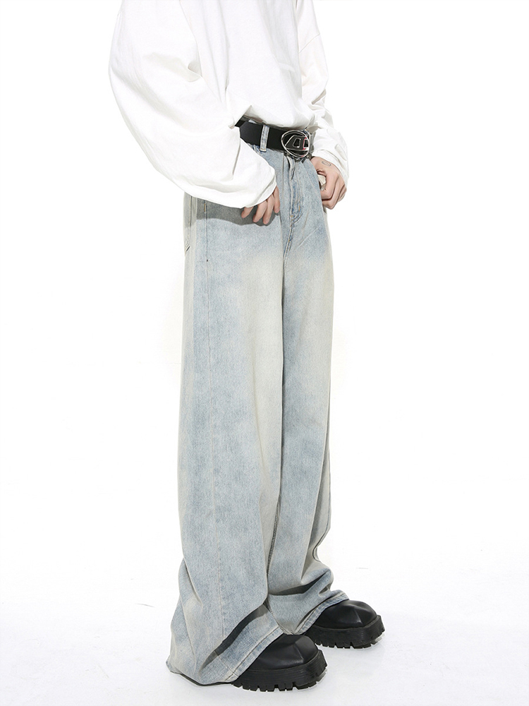 Men's American Retro Clean-Fit Design Washed Straight-Leg Jeans, Loose Casual Wide-Leg Floor-Length Pants Men's American Retro Clean-Fit Design Washed Straight-Leg Jeans, Loose Casual Wide-Leg Floor-Length Pants