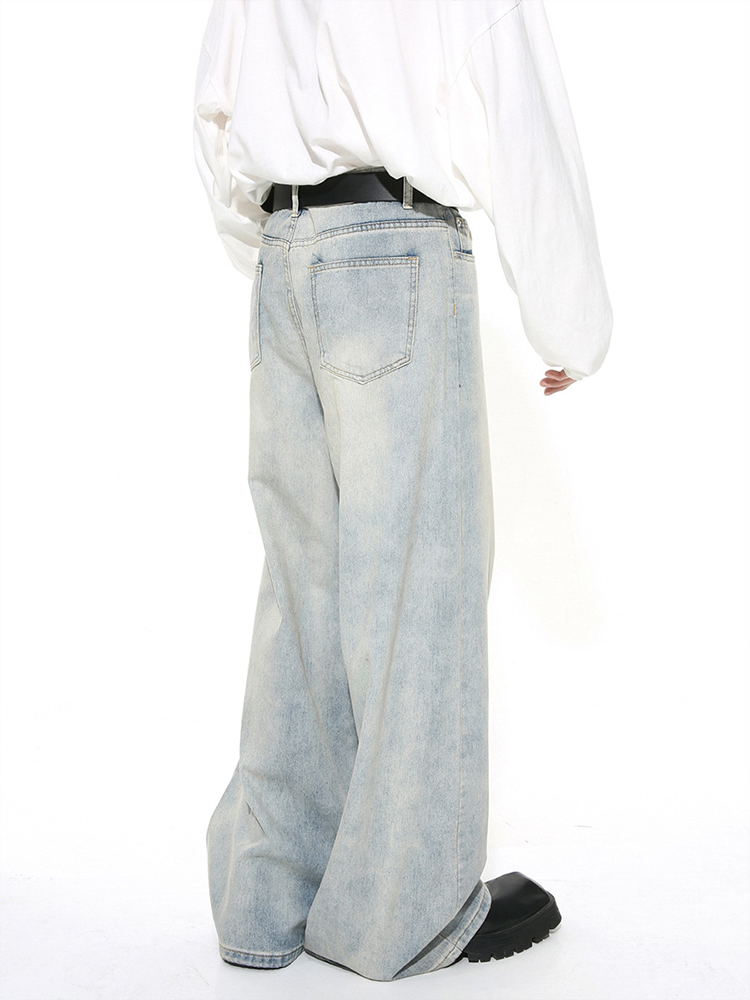 Men's American Retro Clean-Fit Design Washed Straight-Leg Jeans, Loose Casual Wide-Leg Floor-Length Pants Men's American Retro Clean-Fit Design Washed Straight-Leg Jeans, Loose Casual Wide-Leg Floor-Length Pants