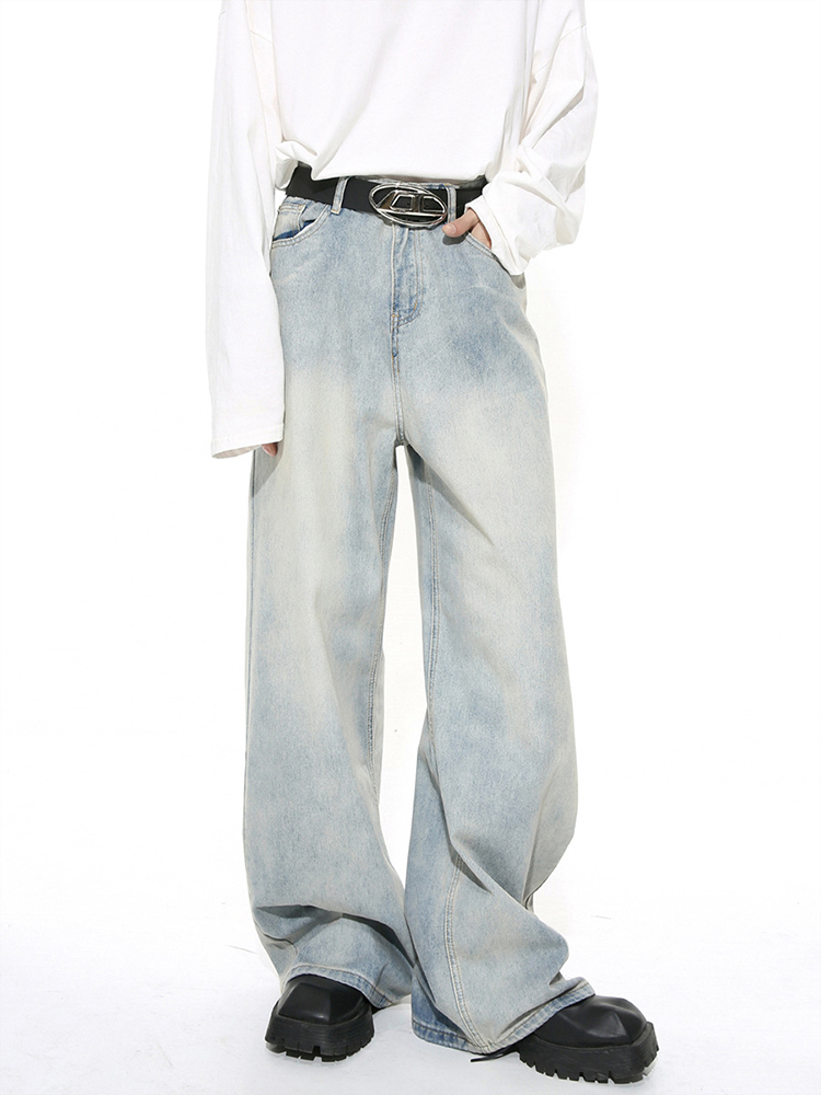 Men's American Retro Clean-Fit Design Washed Straight-Leg Jeans, Loose Casual Wide-Leg Floor-Length Pants Men's American Retro Clean-Fit Design Washed Straight-Leg Jeans, Loose Casual Wide-Leg Floor-Length Pants