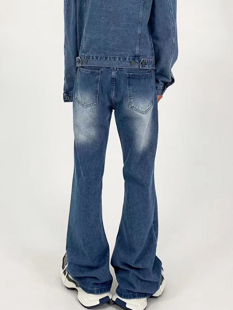 Men's American Retro Clean Fit Slim High Loose Straight-Leg Jeans - Washed Light Blue Slightly Flared Pants Men's American Retro Clean Fit Slim High Loose Straight-Leg Jeans - Washed Light Blue Slightly Flared Pants