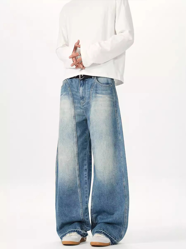 Men's American Retro Deconstructed Curved Knife Jeans - Clean Fit, Trendy Tailored Silhouette, Y2K Banana Pants