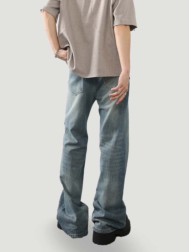 Men's American Retro Lightning Crackle Blue Jeans - Clean Fit Micro Flared Slim Long Pants Men's American Retro Lightning Crackle Blue Jeans - Clean Fit Micro Flared Slim Long Pants