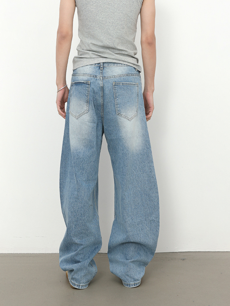 Men's American Retro Ripped Jeans, Clean Fit Curved Blade, Stylish Washed Loose Wide-Leg Pants for Y2K Fashion Men's American Retro Ripped Jeans, Clean Fit Curved Blade, Stylish Washed Loose Wide-Leg Pants for Y2K Fashion