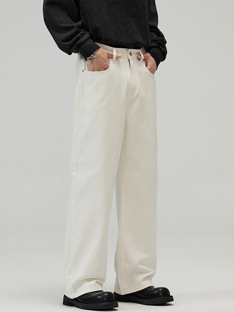 Men's American Retro White Wide-Leg Jeans, Loose Straight Fit, High-End Solid Color, Floor-Length Fashion Pants Men's American Retro White Wide-Leg Jeans, Loose Straight Fit, High-End Solid Color, Floor-Length Fashion Pants