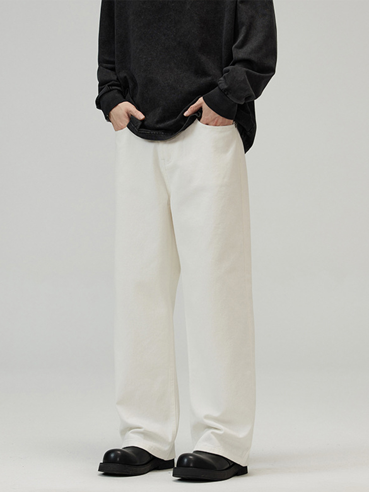 Men's American Retro White Wide-Leg Jeans, Loose Straight Fit, High-End Solid Color, Floor-Length Fashion Pants Men's American Retro White Wide-Leg Jeans, Loose Straight Fit, High-End Solid Color, Floor-Length Fashion Pants