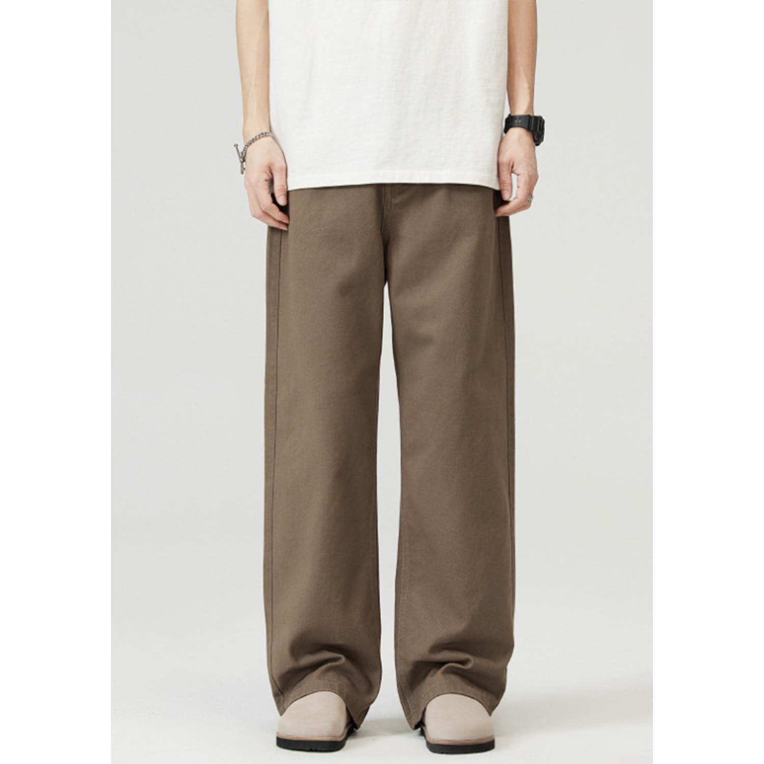 Men's American Retro White Wide-Leg Jeans, Loose Straight Fit, High-End Solid Color, Floor-Length Fashion Pants Men's American Retro White Wide-Leg Jeans, Loose Straight Fit, High-End Solid Color, Floor-Length Fashion Pants