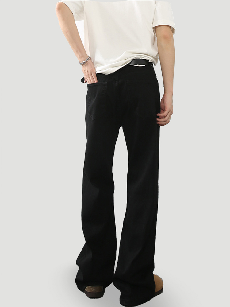 Men's American Vintage Distressed Black Bootcut Micro-Flare Jeans with Curved Blade Design - Slim Straight Long Pants Men's American Vintage Distressed Black Bootcut Micro-Flare Jeans with Curved Blade Design - Slim Straight Long Pants