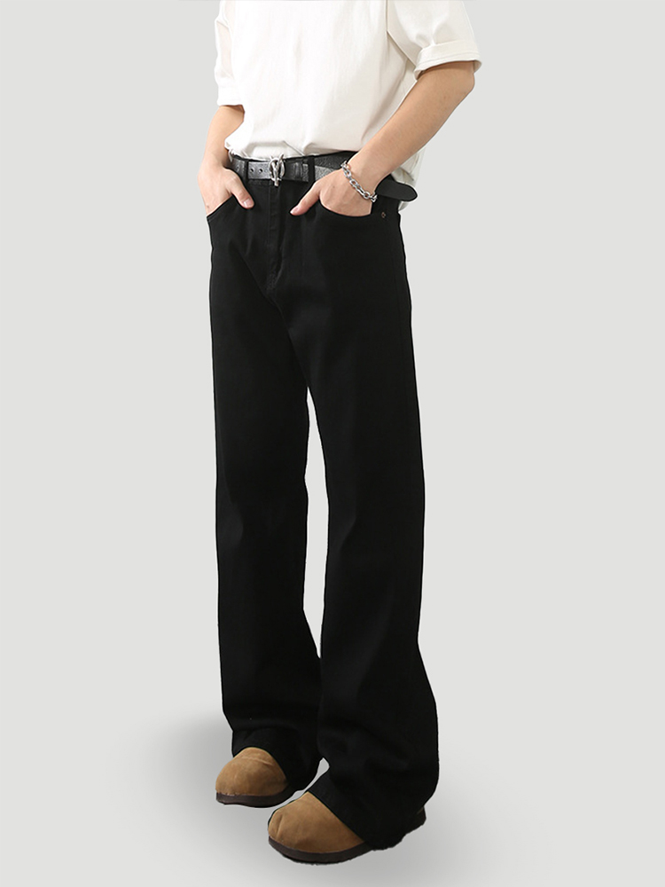 Men's American Vintage Distressed Black Bootcut Micro-Flare Jeans with Curved Blade Design - Slim Straight Long Pants Men's American Vintage Distressed Black Bootcut Micro-Flare Jeans with Curved Blade Design - Slim Straight Long Pants