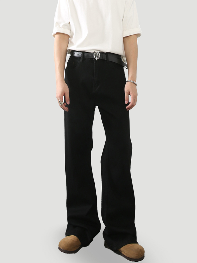 Men's American Vintage Distressed Black Bootcut Micro-Flare Jeans with Curved Blade Design - Slim Straight Long Pants Men's American Vintage Distressed Black Bootcut Micro-Flare Jeans with Curved Blade Design - Slim Straight Long Pants