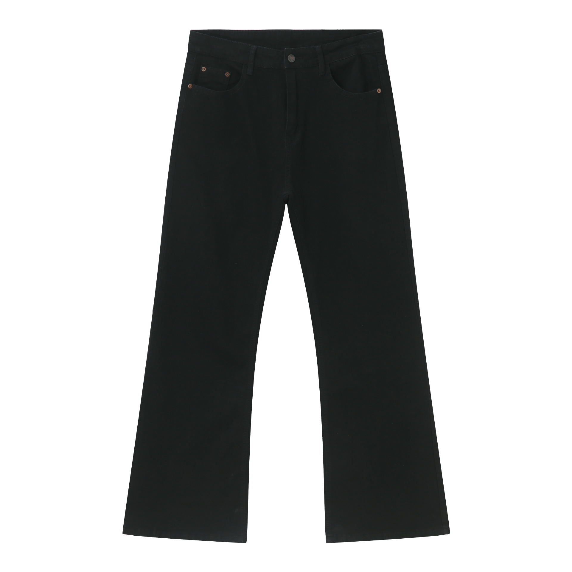 Men's American Vintage Distressed Black Bootcut Micro-Flare Jeans with Curved Blade Design - Slim Straight Long Pants