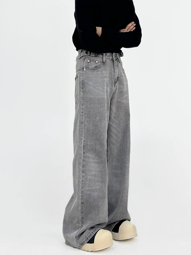 Men's American Vintage Washed Straight Leg Jeans - Cleanfit Loose Wide Leg Casual Pants for Versatile 90s Style