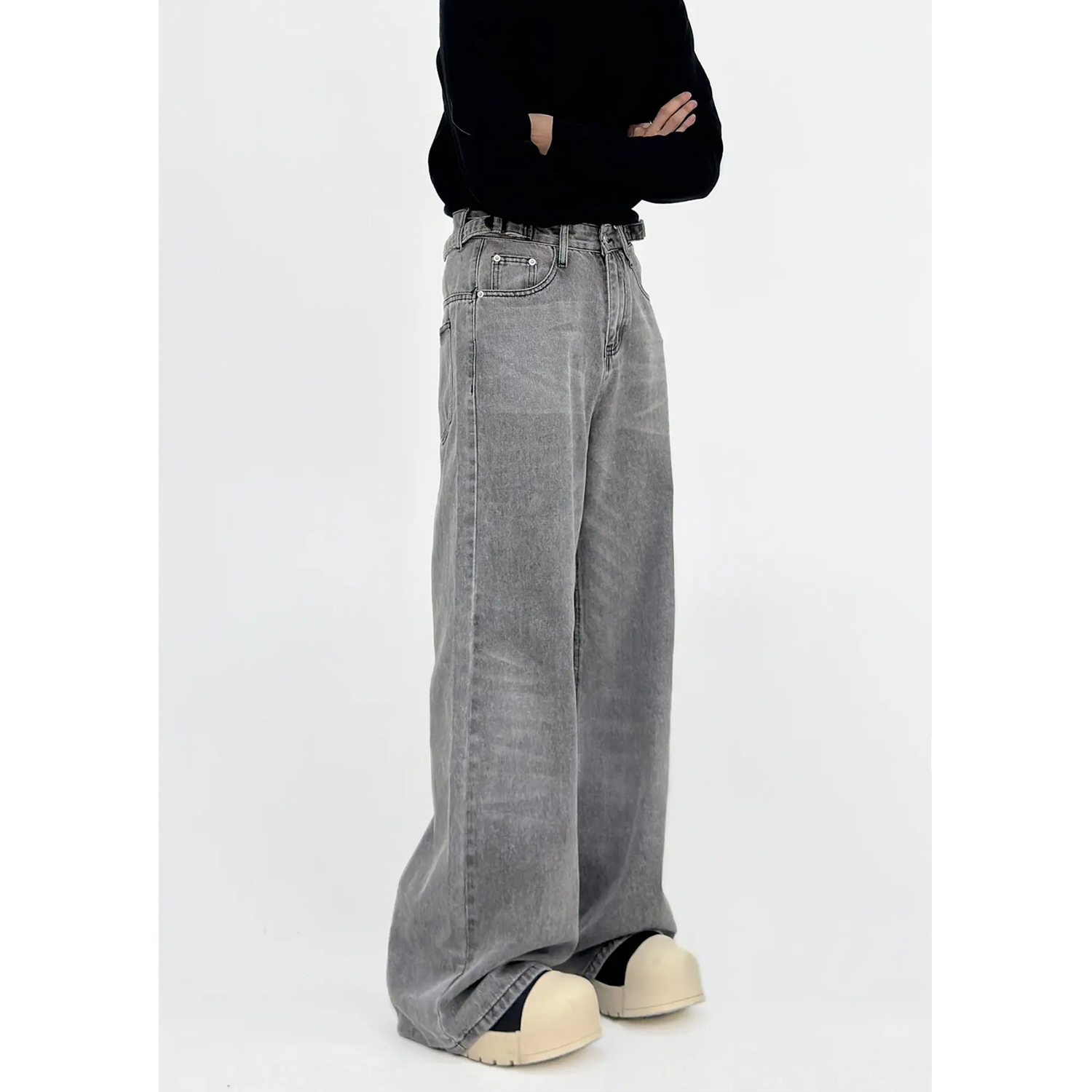 Men's American Vintage Washed Straight Leg Jeans - Cleanfit Loose Wide Leg Casual Pants for Versatile 90s Style