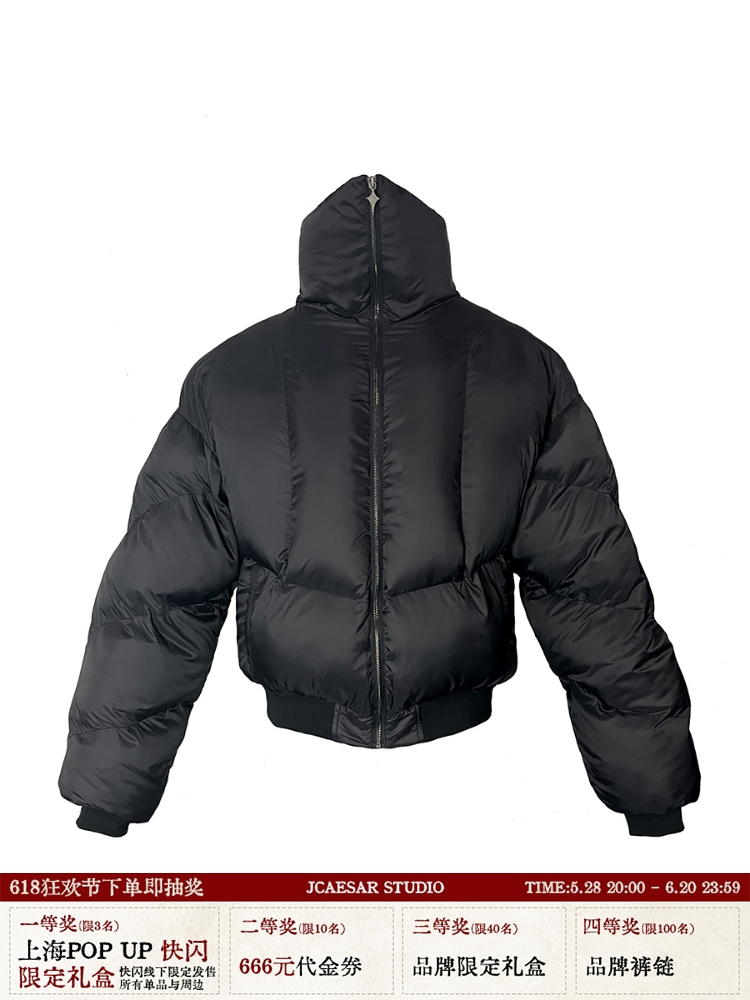 Men's Black Duck Down Jacket with Cross Star Design - Warm Armor Coat for Winter, Street Style