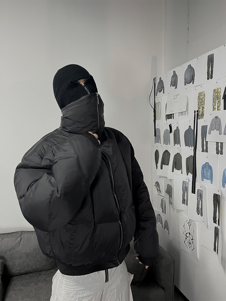 Men's Black Duck Down Jacket with Cross Star Design - Warm Armor Coat for Winter, Street Style Men's Black Duck Down Jacket with Cross Star Design - Warm Armor Coat for Winter, Street Style