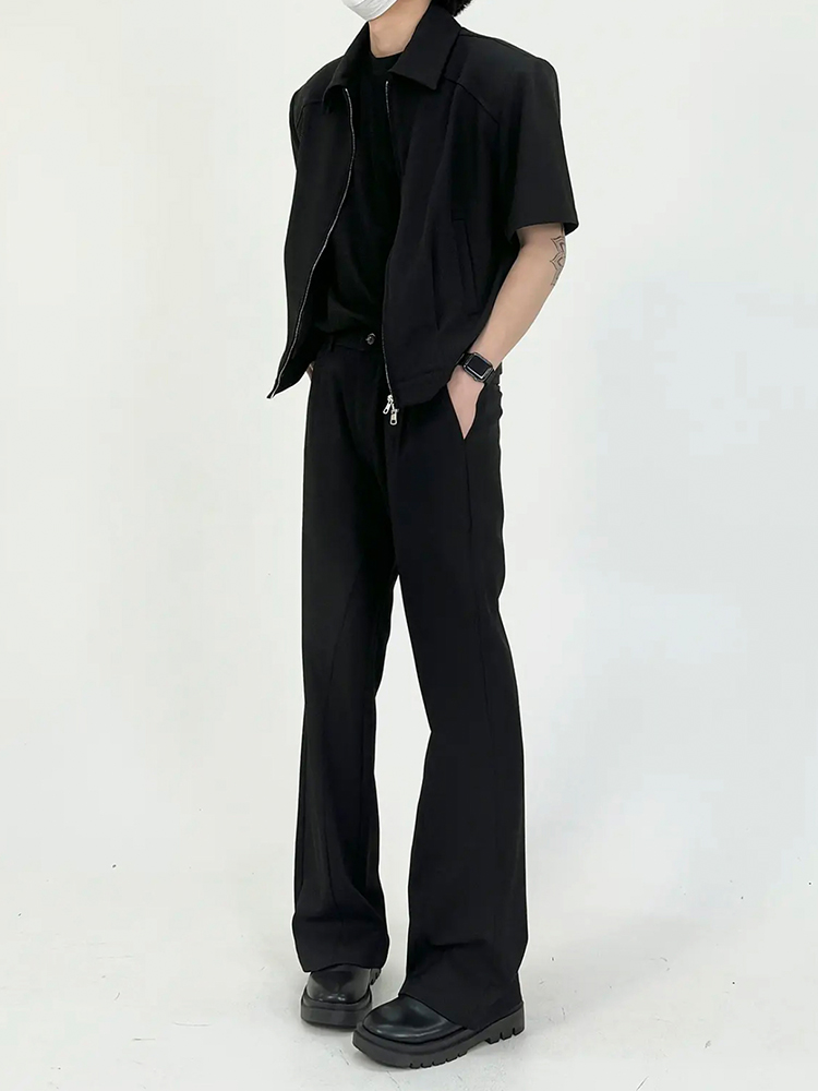 Men's Black Minimalist Short Jacket with Shoulder Pads - Cleanfit Summer Coat, Short Sleeve, Stylish Casual Outerwear Men's Black Minimalist Short Jacket with Shoulder Pads - Cleanfit Summer Coat, Short Sleeve, Stylish Casual Outerwear