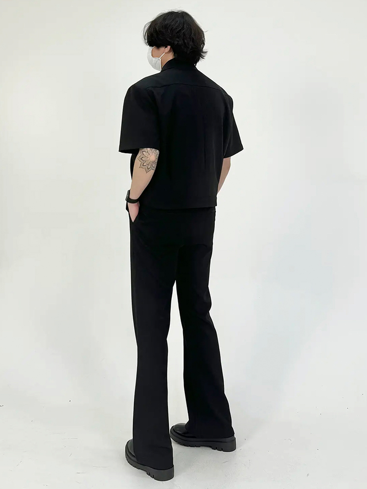 Men's Black Minimalist Short Jacket with Shoulder Pads - Cleanfit Summer Coat, Short Sleeve, Stylish Casual Outerwear Men's Black Minimalist Short Jacket with Shoulder Pads - Cleanfit Summer Coat, Short Sleeve, Stylish Casual Outerwear