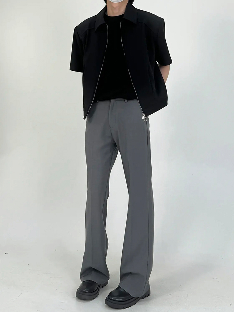 Men's Black Minimalist Short Jacket with Shoulder Pads - Cleanfit Summer Coat, Short Sleeve, Stylish Casual Outerwear Men's Black Minimalist Short Jacket with Shoulder Pads - Cleanfit Summer Coat, Short Sleeve, Stylish Casual Outerwear