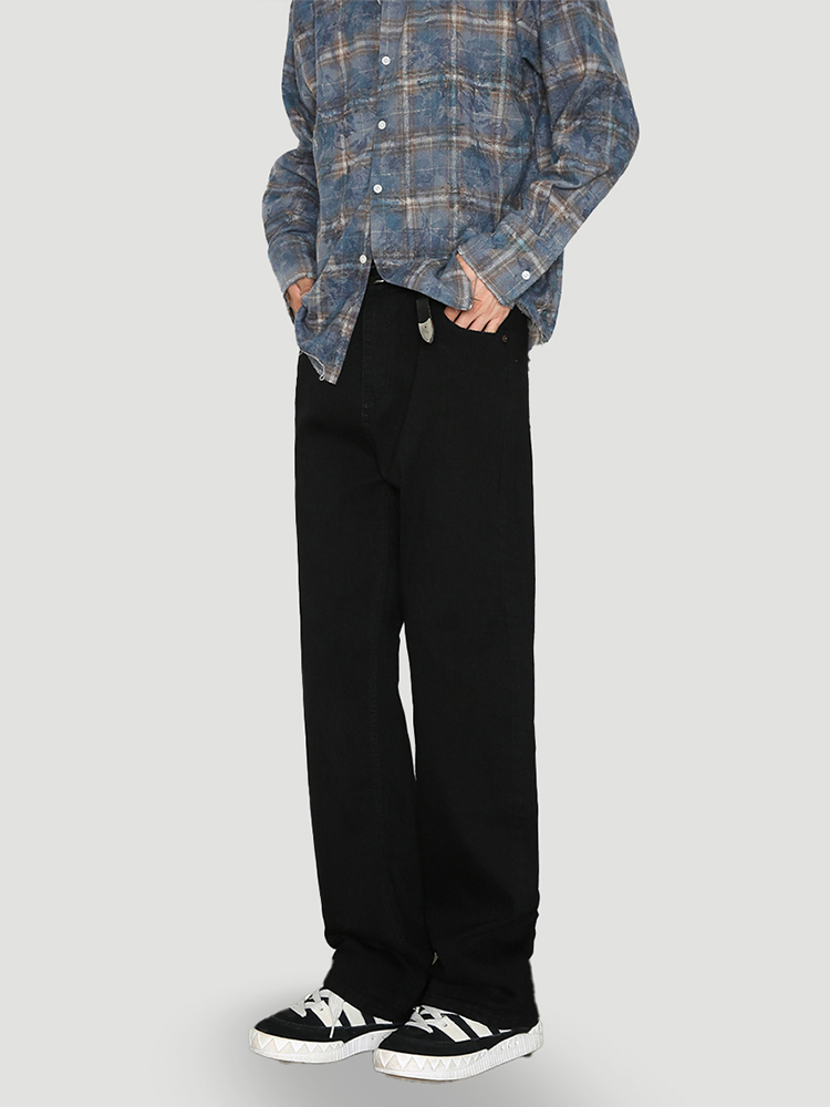 Men's Black Stretchy Slim-Fit High Street Jeans - Versatile Casual Long Pants for Everyday Wear