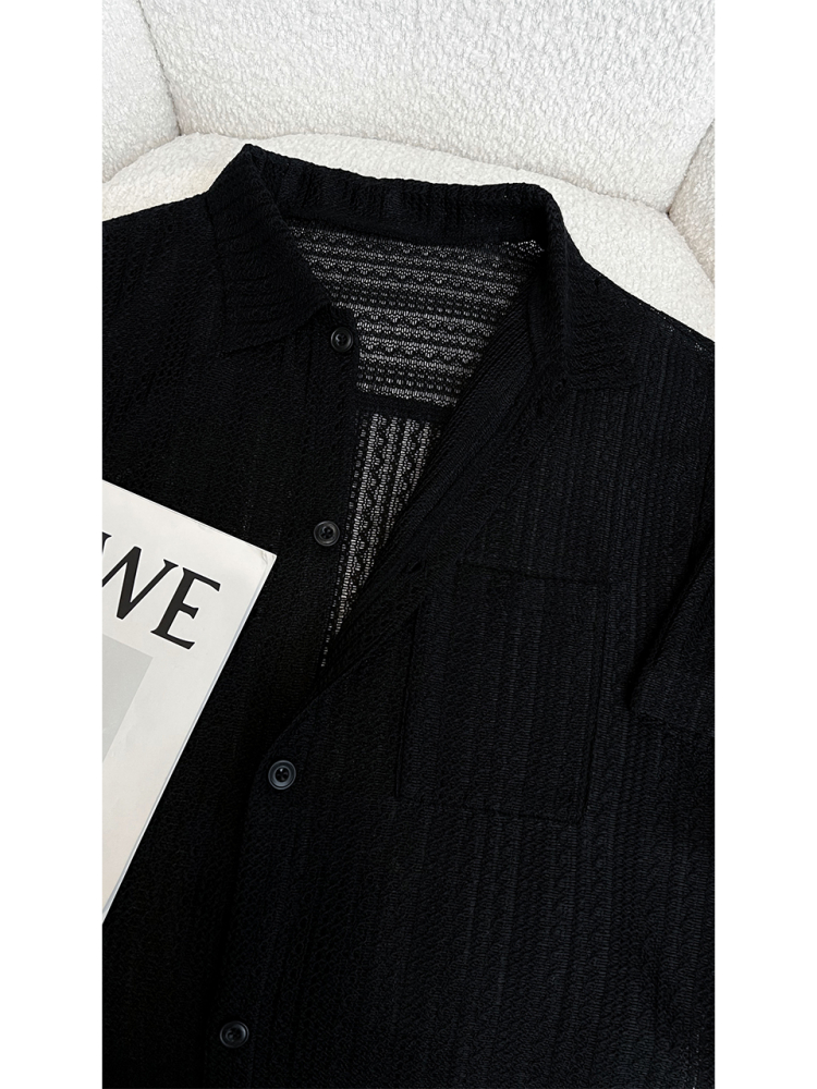 Men's Casual Hollow Short-Sleeve Shirt - Niche Design, Loose Fit, Lightweight Summer Top for a High-End Look Men's Casual Hollow Short-Sleeve Shirt - Niche Design, Loose Fit, Lightweight Summer Top for a High-End Look