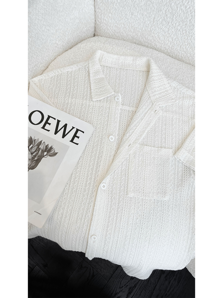 Men's Casual Hollow Short-Sleeve Shirt - Niche Design, Loose Fit, Lightweight Summer Top for a High-End Look Men's Casual Hollow Short-Sleeve Shirt - Niche Design, Loose Fit, Lightweight Summer Top for a High-End Look