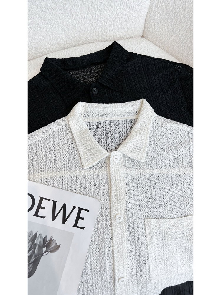 Men's Casual Hollow Short-Sleeve Shirt - Niche Design, Loose Fit, Lightweight Summer Top for a High-End Look