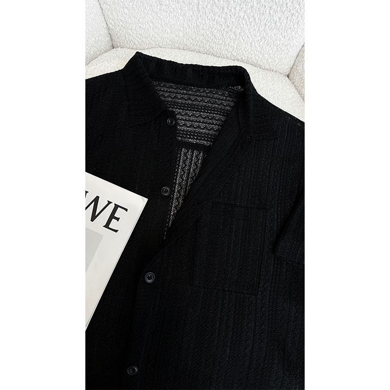 Men's Casual Hollow Short-Sleeve Shirt - Niche Design, Loose Fit, Lightweight Summer Top for a High-End Look Men's Casual Hollow Short-Sleeve Shirt - Niche Design, Loose Fit, Lightweight Summer Top for a High-End Look